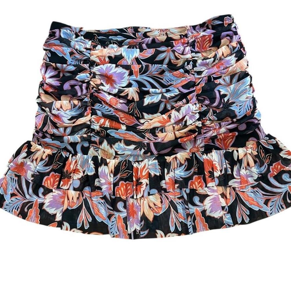 Black multi coloured floral ruched